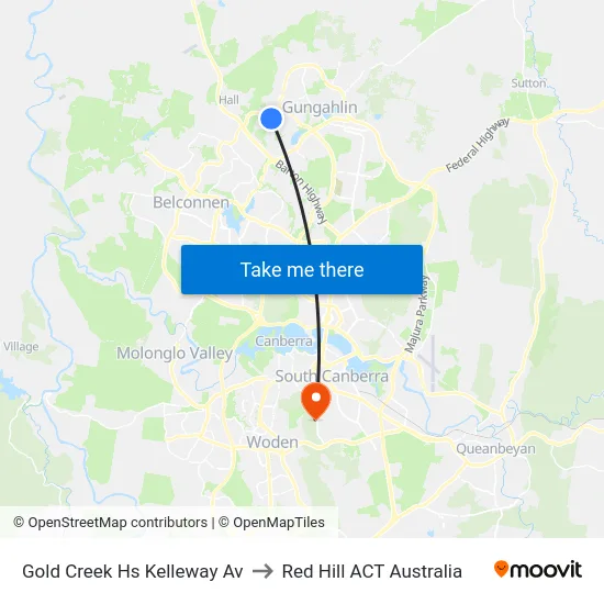 Gold Creek Hs Kelleway Av to Red Hill ACT Australia map