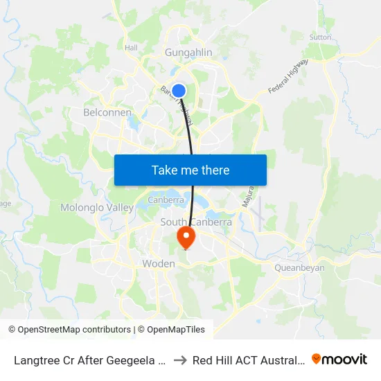 Langtree Cr After Geegeela St to Red Hill ACT Australia map