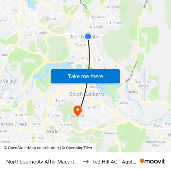 Northbourne Av After Macarthur Av to Red Hill ACT Australia map