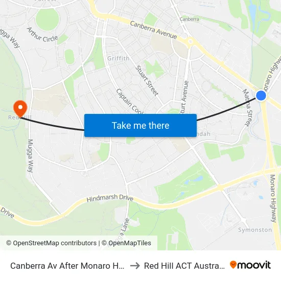Canberra Av After Monaro Hwy to Red Hill ACT Australia map