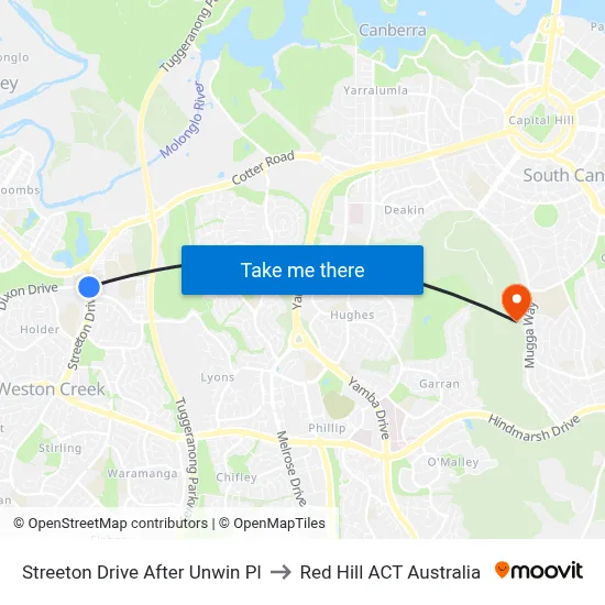 Streeton Drive After Unwin Pl to Red Hill ACT Australia map