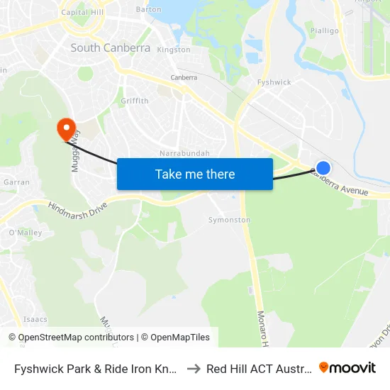 Fyshwick Park & Ride Iron Knob St to Red Hill ACT Australia map