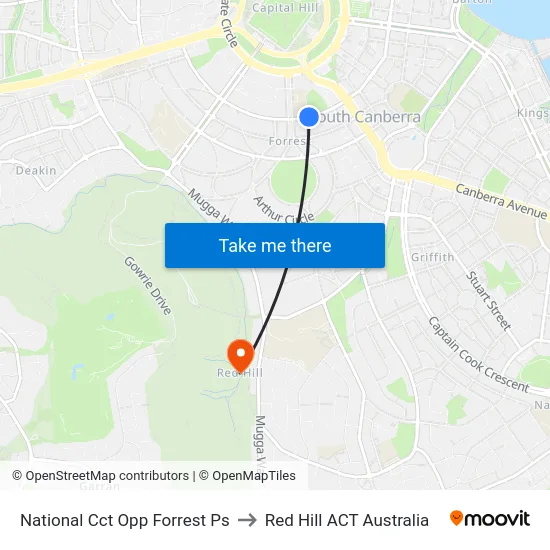 National Cct Opp Forrest Ps to Red Hill ACT Australia map