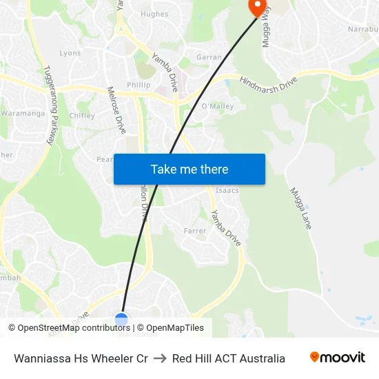Wanniassa Hs Wheeler Cr to Red Hill ACT Australia map