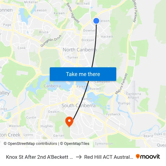 Knox St After 2nd A'Beckett St to Red Hill ACT Australia map