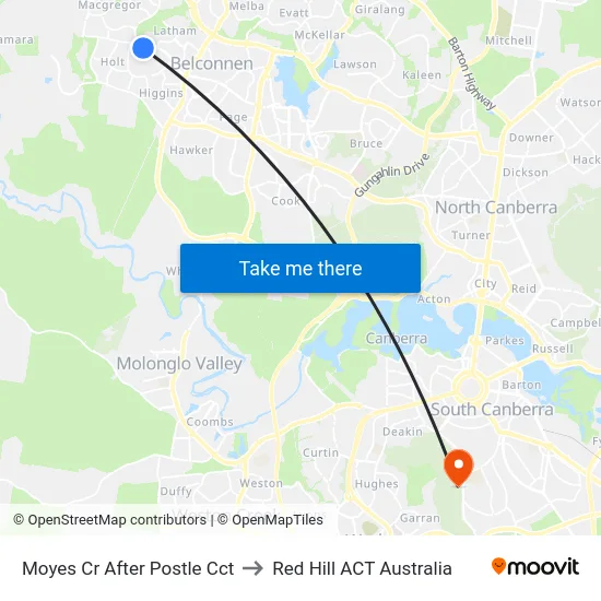 Moyes Cr After Postle Cct to Red Hill ACT Australia map