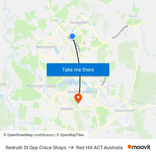 Redruth St Opp Crace Shops to Red Hill ACT Australia map
