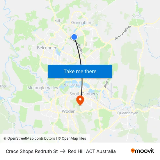 Crace Shops Redruth St to Red Hill ACT Australia map