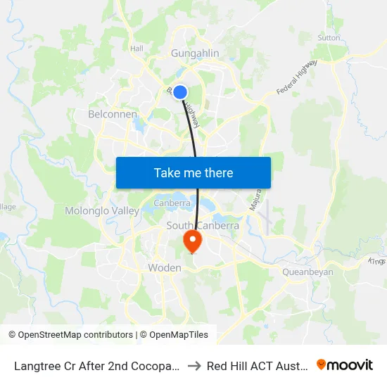 Langtree Cr After 2nd Cocoparra Cr to Red Hill ACT Australia map
