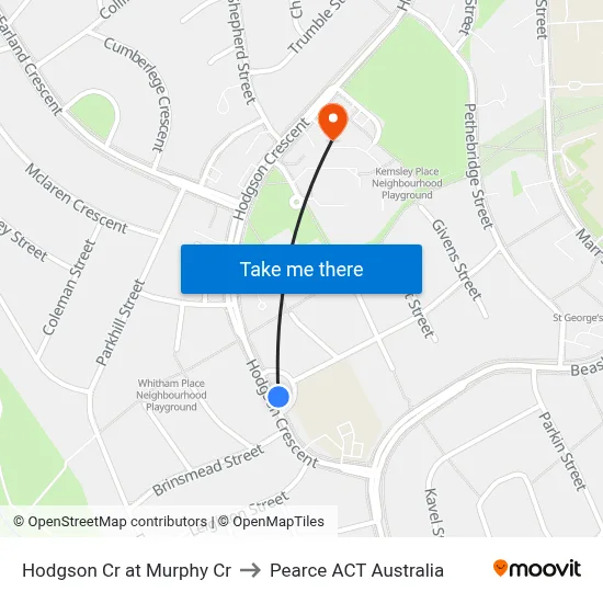 Hodgson Cr at Murphy Cr to Pearce ACT Australia map