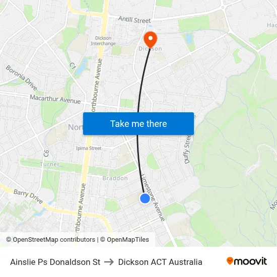 Ainslie Ps Donaldson St to Dickson ACT Australia map