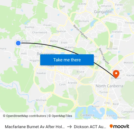 Macfarlane Burnet Av After Hollows Cct to Dickson ACT Australia map