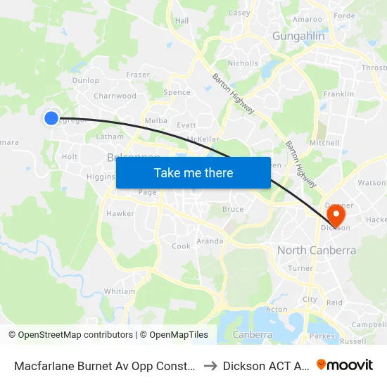 Macfarlane Burnet Av Opp Constance Stone St to Dickson ACT Australia map