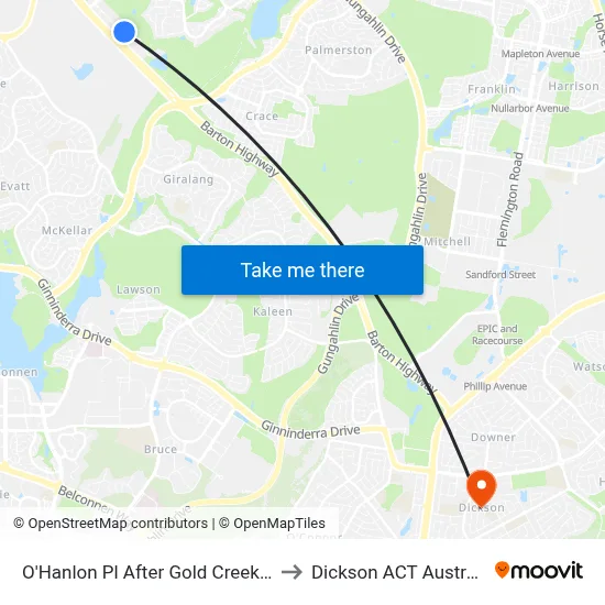 O'Hanlon Pl After Gold Creek Rd to Dickson ACT Australia map