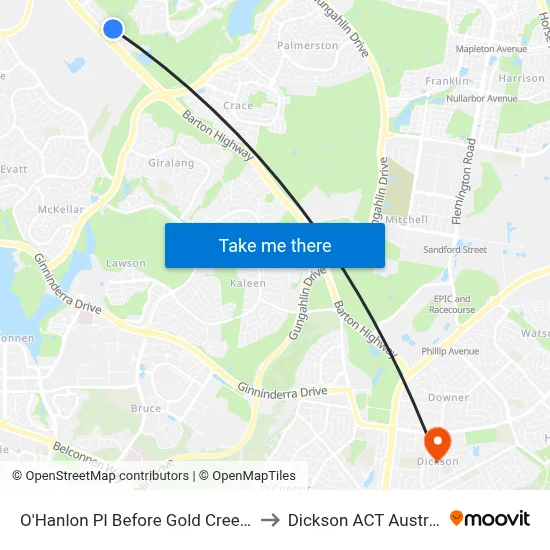 O'Hanlon Pl Before Gold Creek Rd to Dickson ACT Australia map