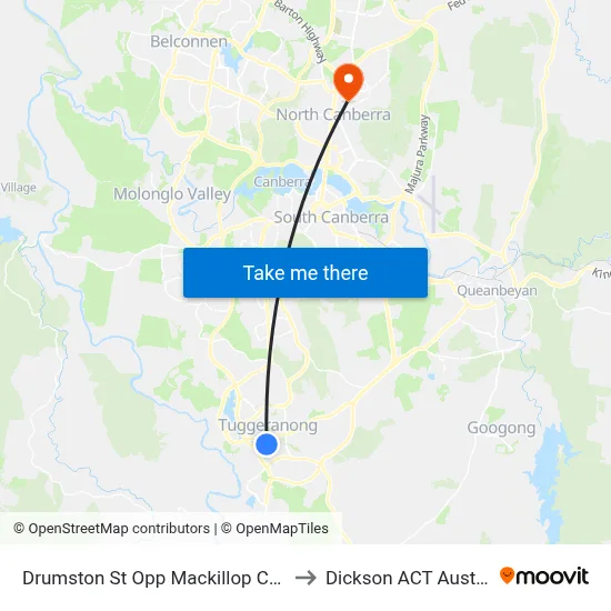 Drumston St Opp Mackillop College to Dickson ACT Australia map