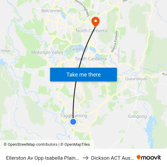 Ellerston Av Opp Isabella Plains Shops to Dickson ACT Australia map