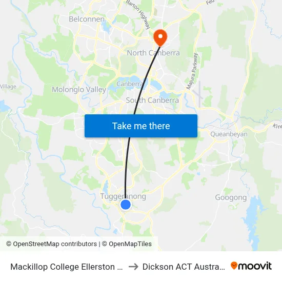 Mackillop College Ellerston Av to Dickson ACT Australia map