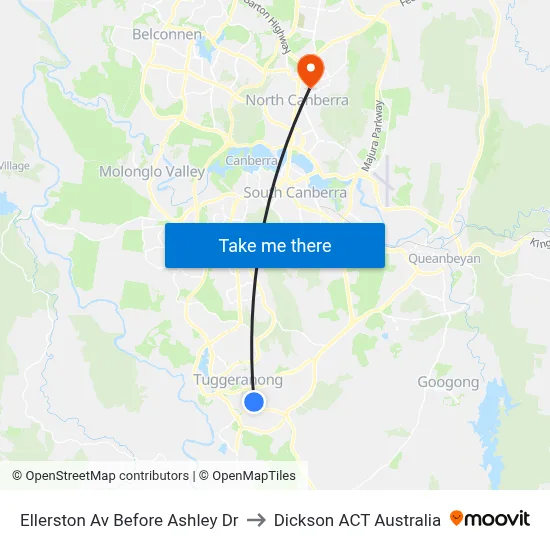 Ellerston Av Before Ashley Dr to Dickson ACT Australia map