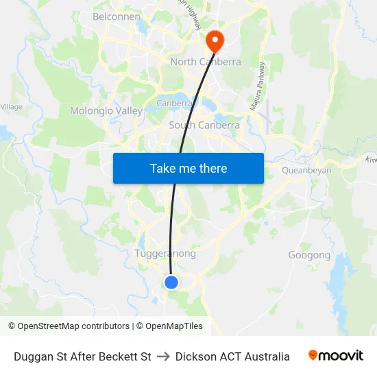 Duggan St After Beckett St to Dickson ACT Australia map