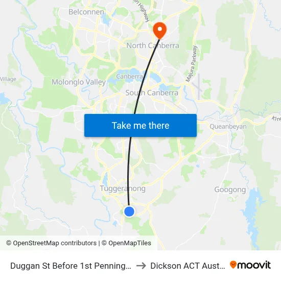 Duggan St Before 1st Pennington Cr to Dickson ACT Australia map