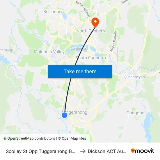Scollay St Opp Tuggeranong Bus Depot to Dickson ACT Australia map
