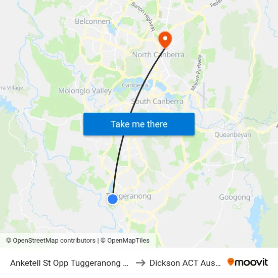 Anketell St Opp Tuggeranong Square to Dickson ACT Australia map