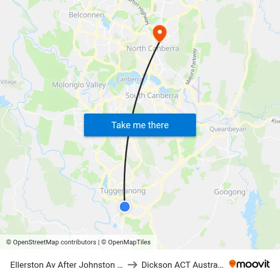 Ellerston Av After Johnston Dr to Dickson ACT Australia map