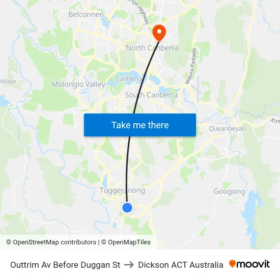 Outtrim Av Before Duggan St to Dickson ACT Australia map