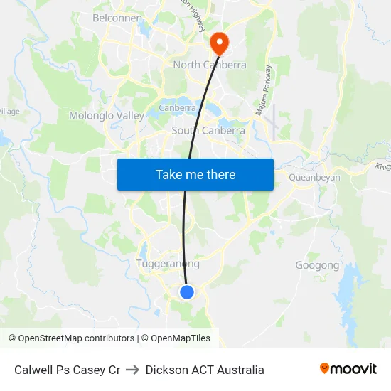 Calwell Ps Casey Cr to Dickson ACT Australia map