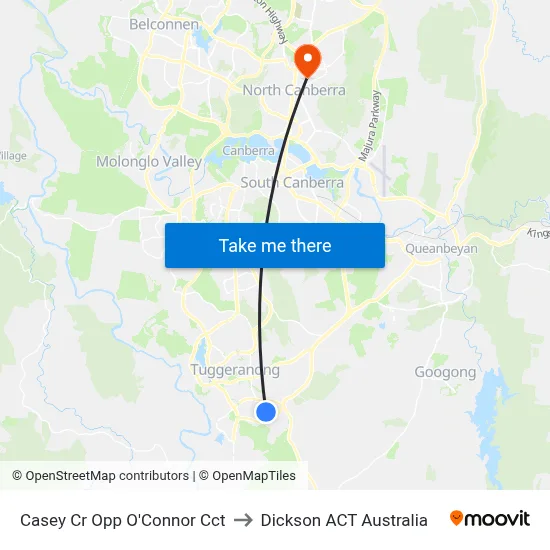 Casey Cr Opp O'Connor Cct to Dickson ACT Australia map