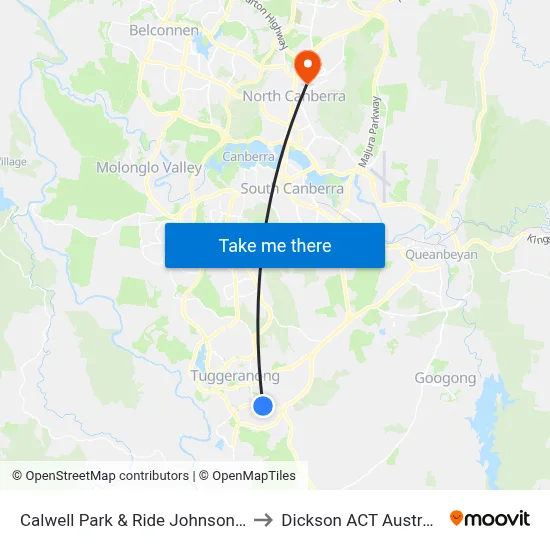 Calwell Park & Ride Johnson Dr to Dickson ACT Australia map