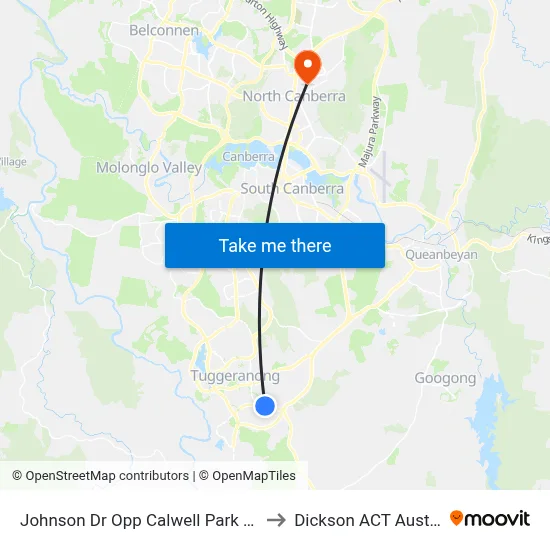 Johnson Dr Opp Calwell Park & Ride to Dickson ACT Australia map