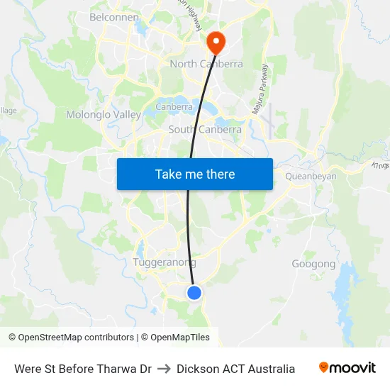 Were St Before Tharwa Dr to Dickson ACT Australia map