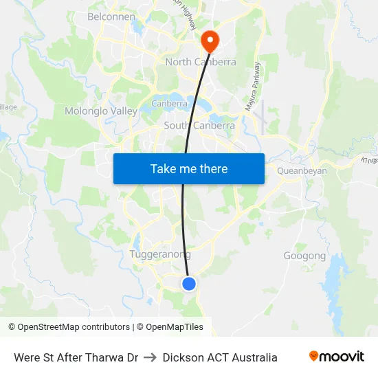 Were St After Tharwa Dr to Dickson ACT Australia map