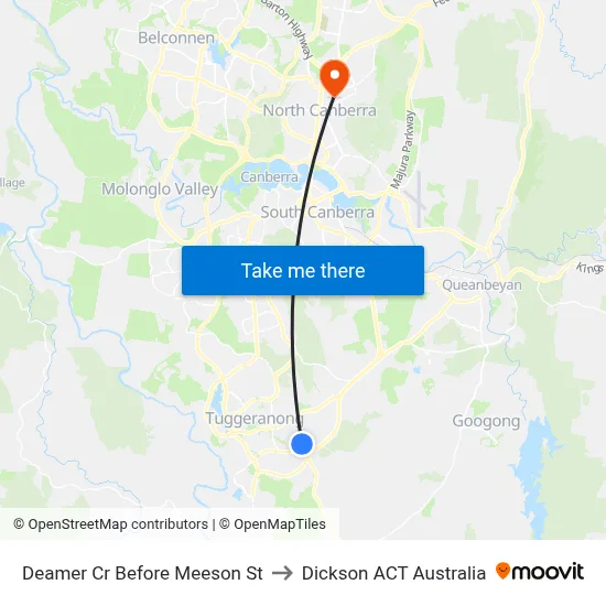 Deamer Cr Before Meeson St to Dickson ACT Australia map