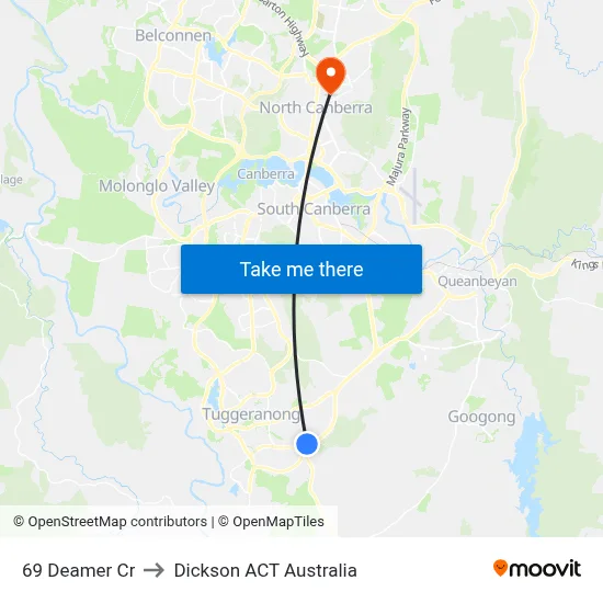 69 Deamer Cr to Dickson ACT Australia map