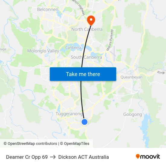 Deamer Cr Opp 69 to Dickson ACT Australia map