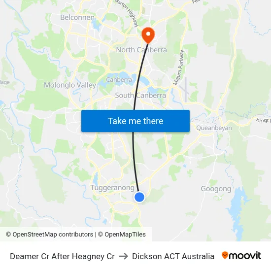 Deamer Cr After Heagney Cr to Dickson ACT Australia map