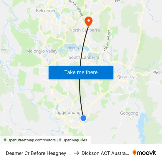 Deamer Cr Before Heagney Cr to Dickson ACT Australia map
