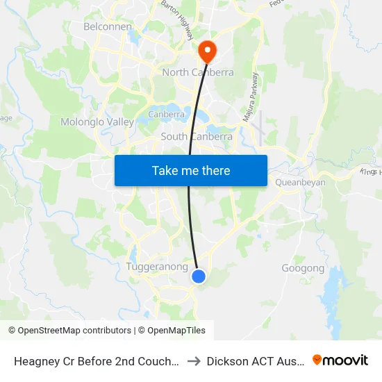 Heagney Cr Before 2nd Couchman Cr to Dickson ACT Australia map