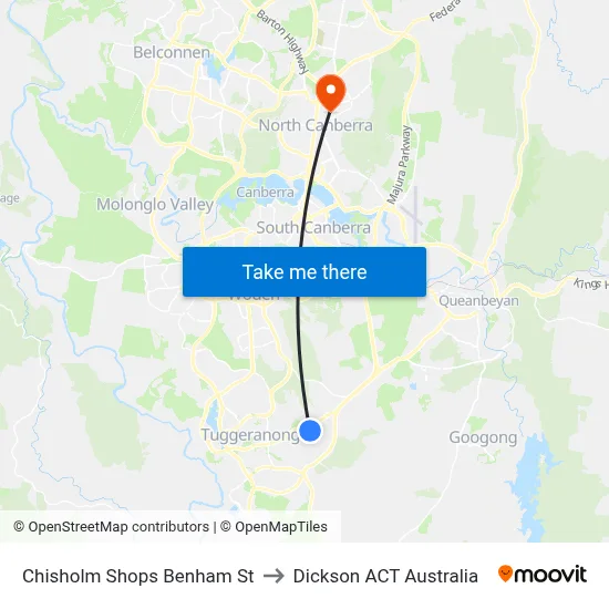 Chisholm Shops Benham St to Dickson ACT Australia map