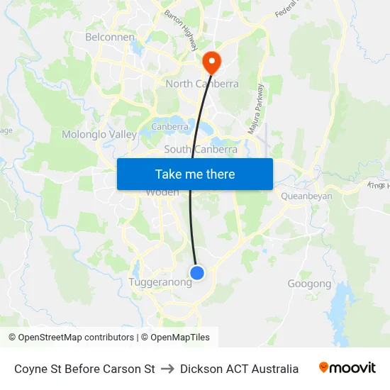 Coyne St Before Carson St to Dickson ACT Australia map