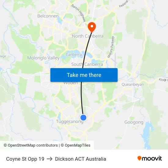 Coyne St Opp 19 to Dickson ACT Australia map
