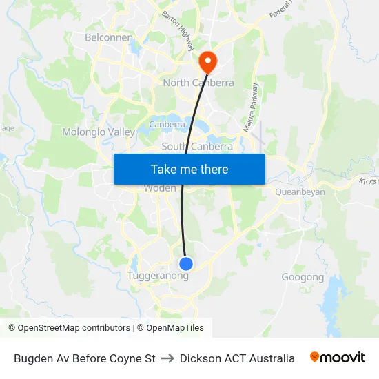 Bugden Av Before Coyne St to Dickson ACT Australia map