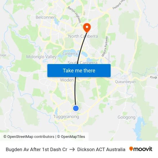 Bugden Av After 1st Dash Cr to Dickson ACT Australia map