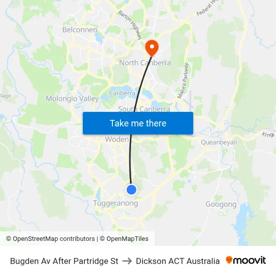 Bugden Av After Partridge St to Dickson ACT Australia map