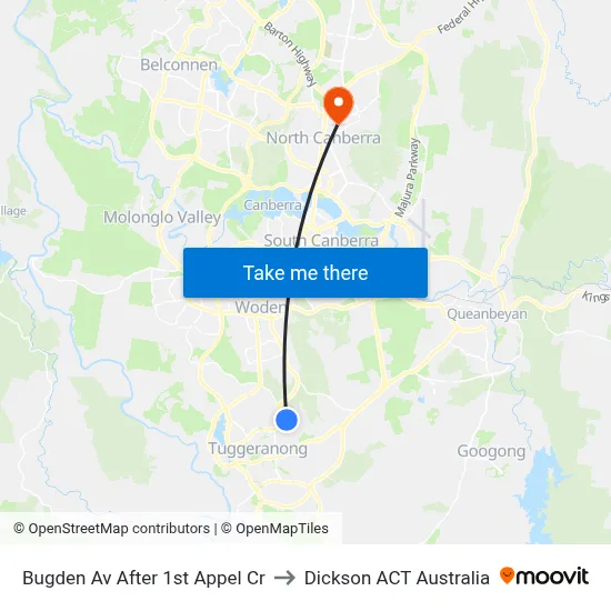 Bugden Av After 1st Appel Cr to Dickson ACT Australia map