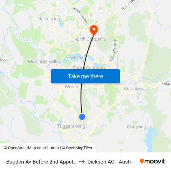 Bugden Av Before 2nd Appel Cr to Dickson ACT Australia map