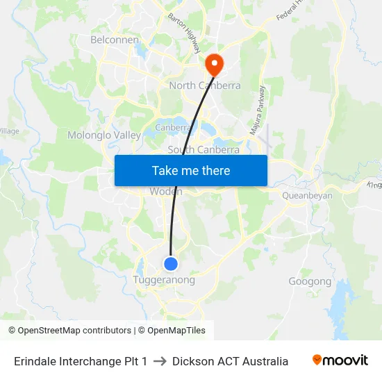 Erindale Interchange Plt 1 to Dickson ACT Australia map